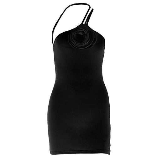 Irregular flower applique backless cami mini dress | Festival Outfits Women