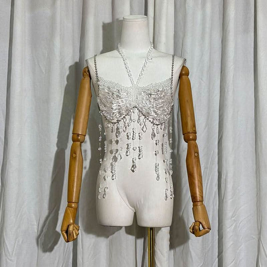 Halter metal chain beaded tassels cami top | Festival Outfits Women