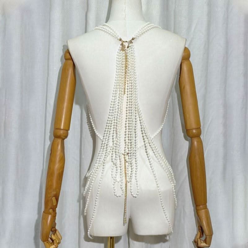 Beaded hollow out metal chain v neck cut out top | Festival Outfits Women