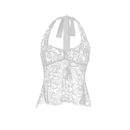 Halter backless lace flower pattern solid top | Festival Outfits Women