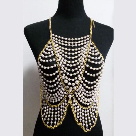 Metal chain beaded hollow out u neck backless cut out top | Festival Outfits Women