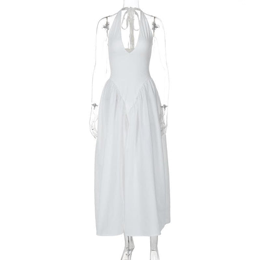 Halter v neck ruched knotted midi dress | Festival Outfits Women