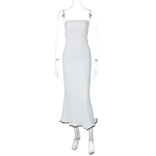 Backless solid ruffle tube maxi dress | Festival Outfits Women
