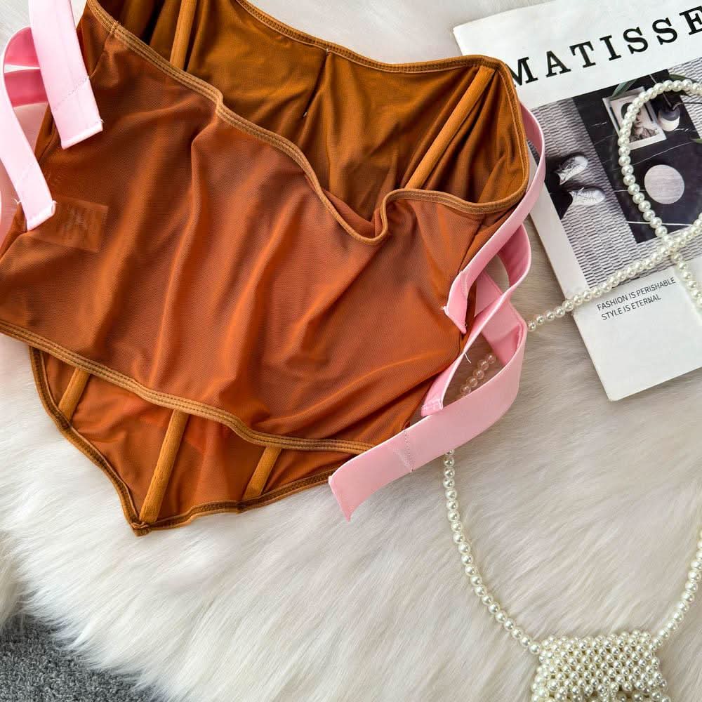 Mesh corset bowknot tube top | Festival Outfits Women