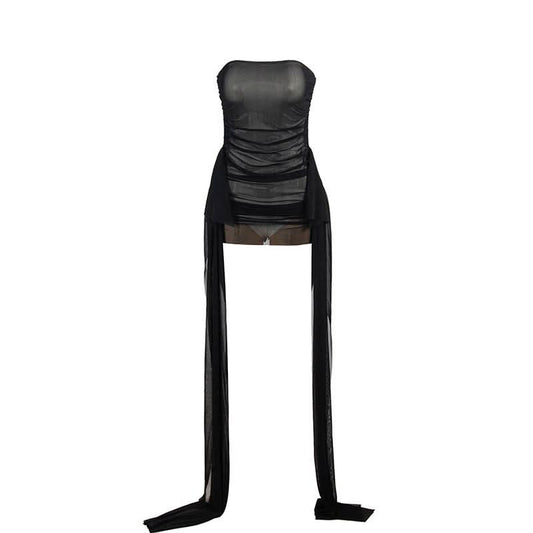 Backless mesh ruched tube mini dress | Festival Outfits Women