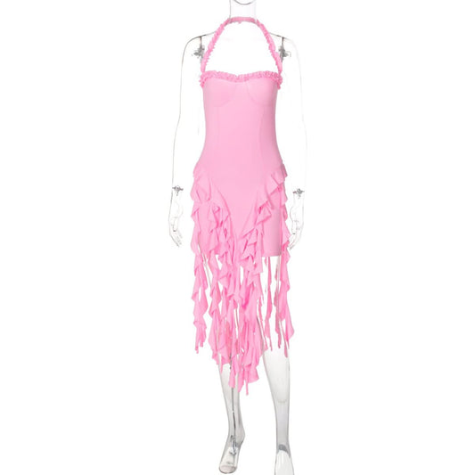 Halter ruffle backless midi dress | Festival Outfits Women