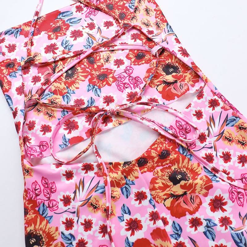 Cross back self tie flower print cami maxi dress | Festival Outfits Women