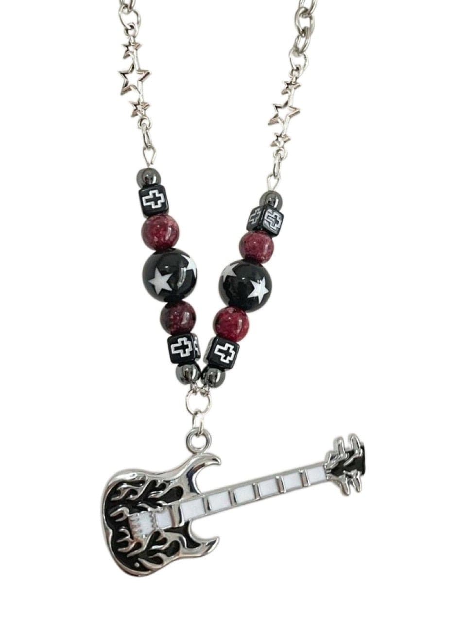 Guitar pendant metal chain beaded necklace | Festival Outfits Women