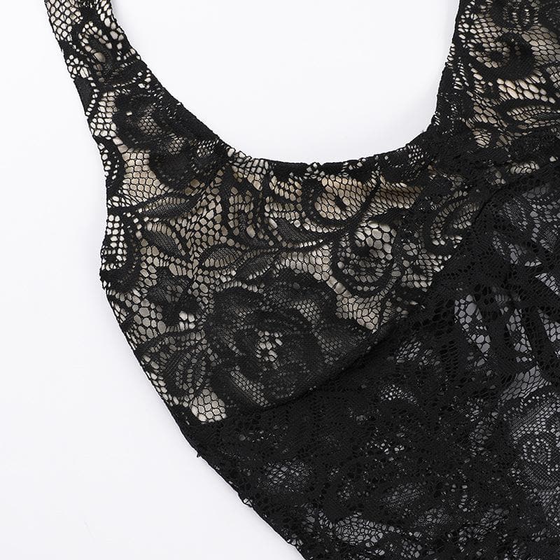 Halter backless lace flower pattern solid top | Festival Outfits Women