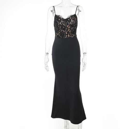 Lace patchwork v neck backless cami maxi dress | Festival Outfits Women