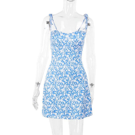 Self tie flower print backless cami mini dress | Festival Outfits Women