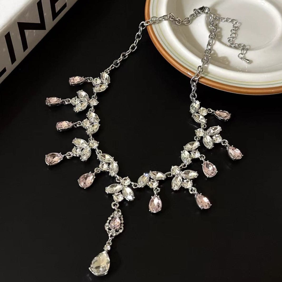 Pink rhinestone pendant choker necklace | Festival Outfits Women