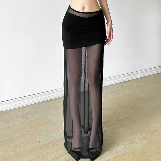 Ruched mesh solid maxi dress | Festival Outfits Women