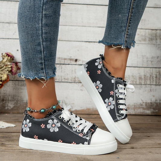 Zapatillas de plataforma de ante con estampado floral para mujer | Ideales para el día a día