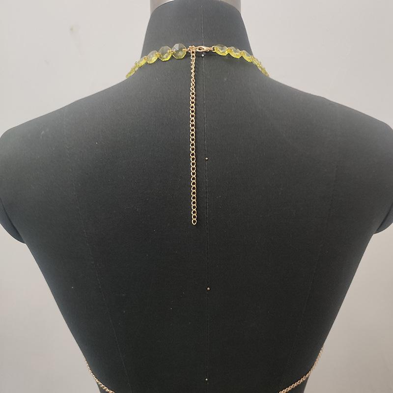 Metal chain plastic crystal halter backless crop top | Festival Outfits Women