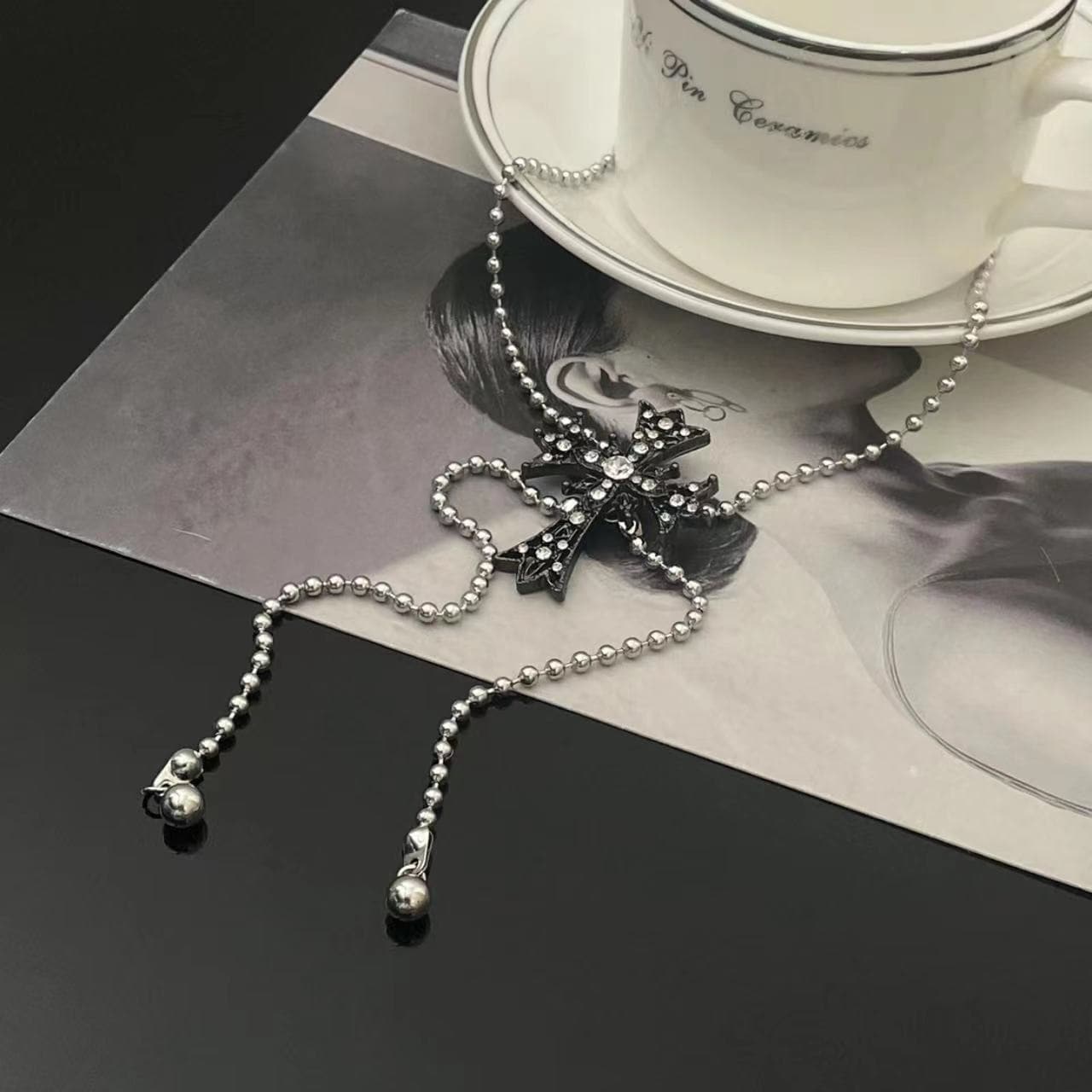 Rhinestone cross pendant adjustable necklace | Festival Outfits Women