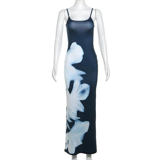U neck print backless contrast cami maxi dress | Festival Outfits Women
