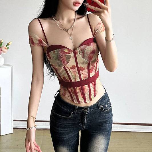 Sweetheart neck off shoulder bustier contrast cami top | Festival Outfits Women