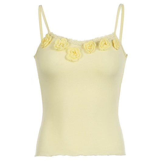 Flower applique lace hem ruffle cami top | Festival Outfits Women