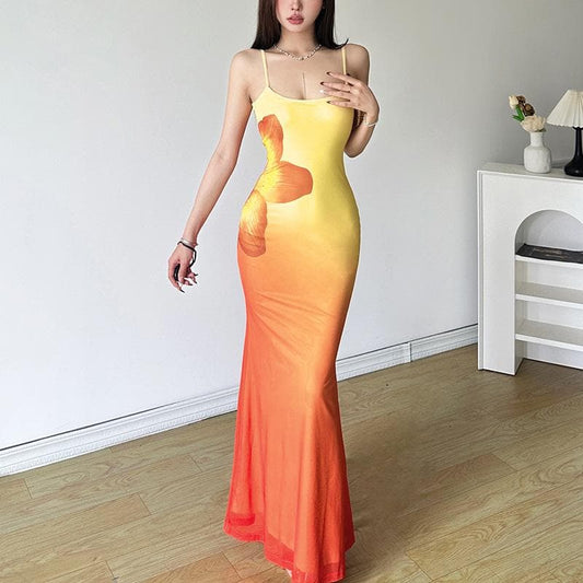 U neck gradient flower print cami maxi dress | Festival Outfits Women