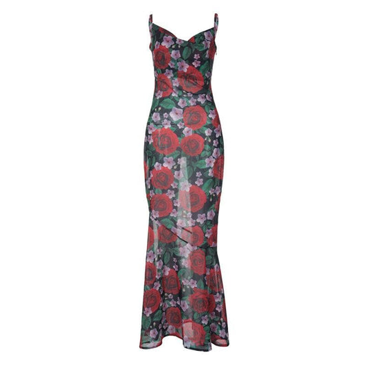 Cowl neck flower print zip-up contrast backless cami maxi dress | Festival Outfits Women