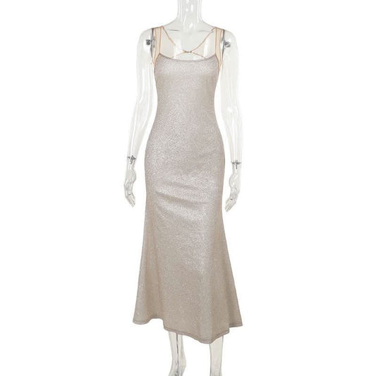 Glitter u neck backless cami maxi dress | Festival Outfits Women