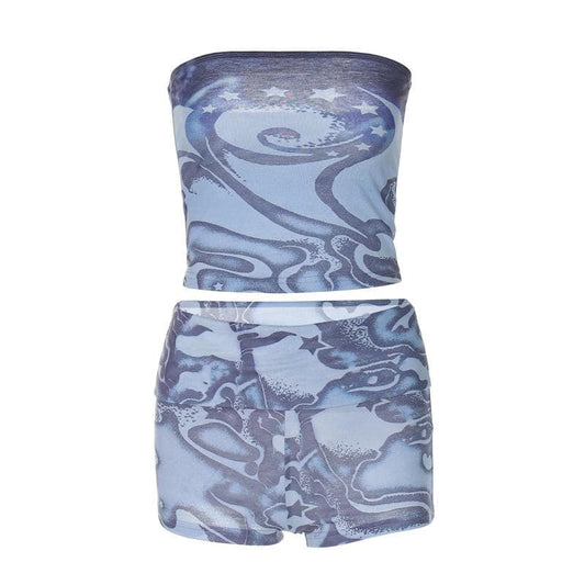 Abstract print backless contrast tube pant set | Festival Outfits Women