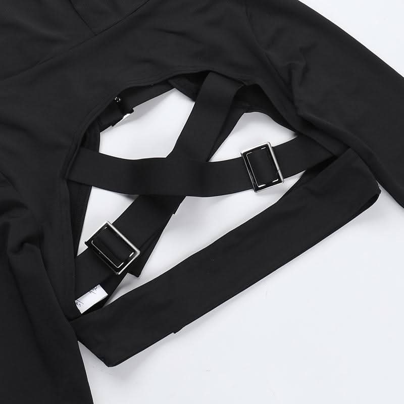 Hoodie long sleeve buckle cross back crop top | Festival Outfits Women