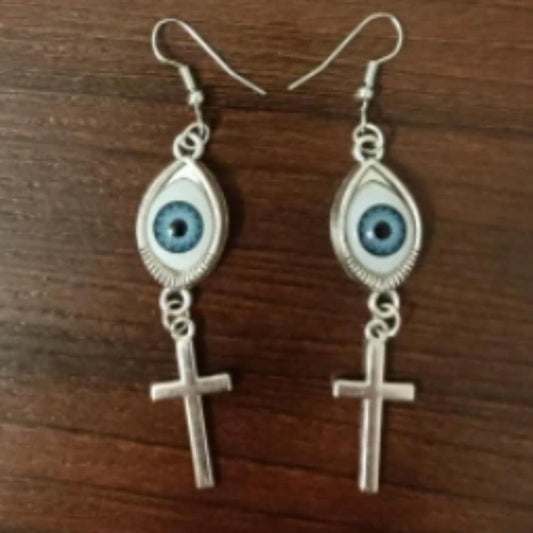 Blue eyes decor cross pendant drop earrings | Festival Outfits Women