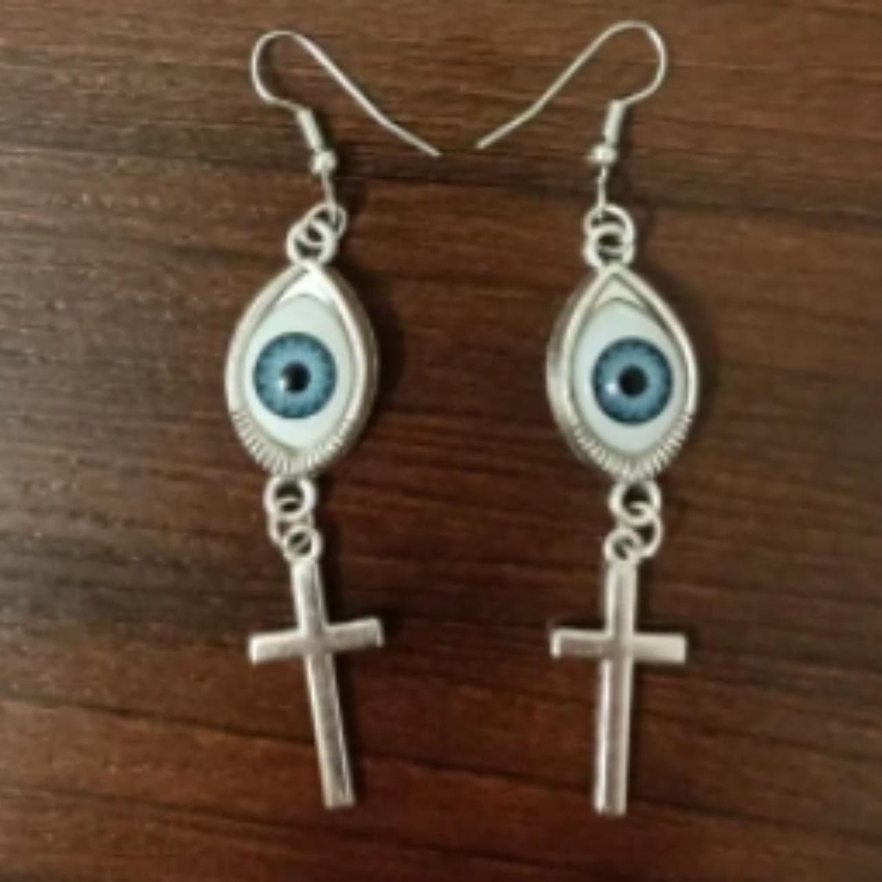 Blue eyes decor cross pendant drop earrings | Festival Outfits Women