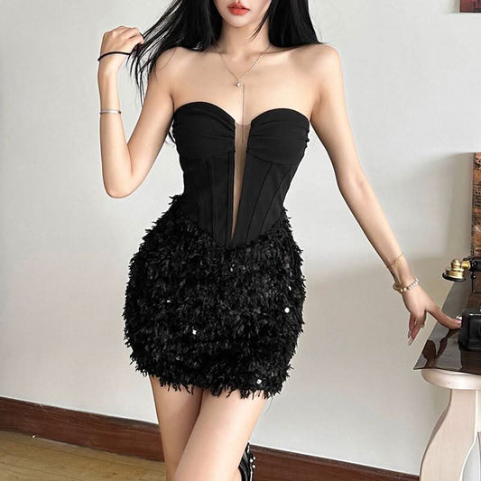 Sweetheart neck glitter mini dress | Festival Outfits Women