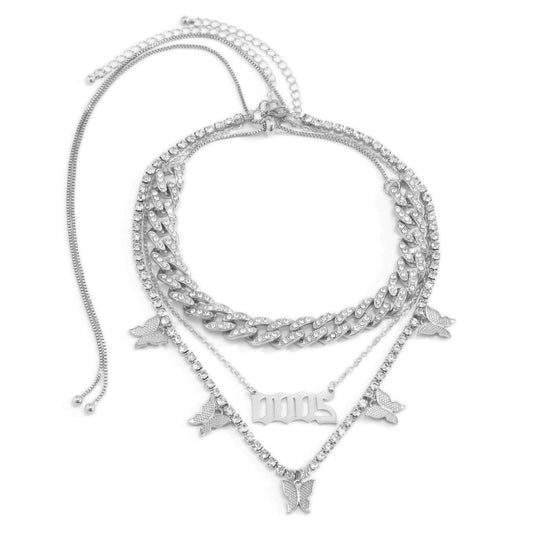 Layered butterfly decor rhinestone necklace | Festival Outfits Women