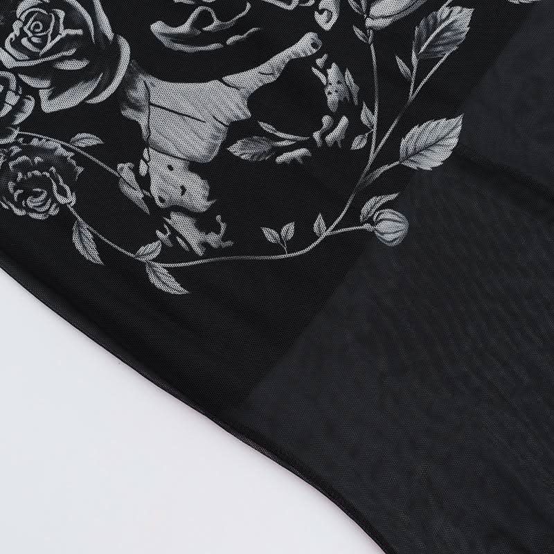 U neck skull print mesh backless cami maxi dress | Festival Outfits Women