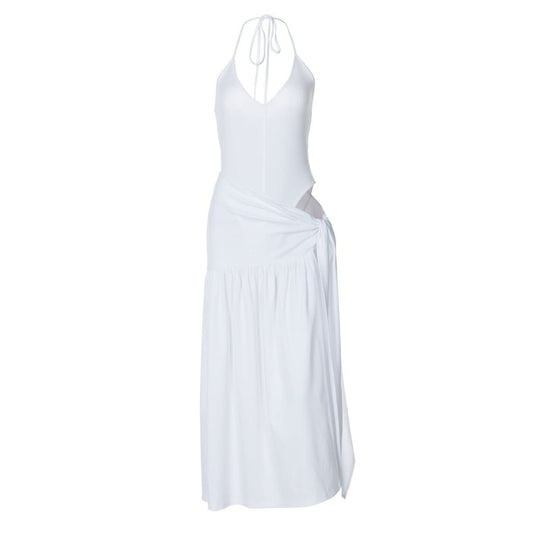 Halter v neck knotted slit maxi skirt set | Festival Outfits Women