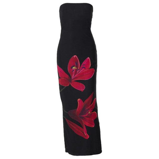Flower print knotted backless tube maxi dress | Festival Outfits Women