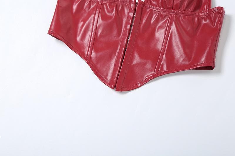 Halter PU leather V neck corset button top | Festival Outfits Women