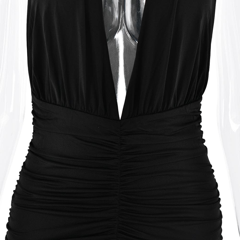 Halter deep v neck backless high slit maxi dress | Festival Outfits Women