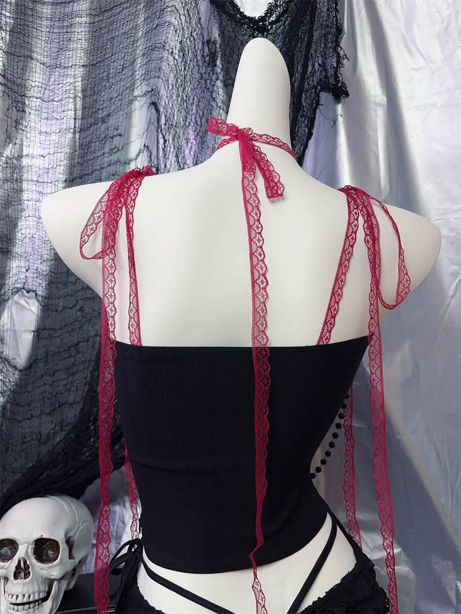 Spider pattern beaded lace hem cami top | Festival Outfits Women