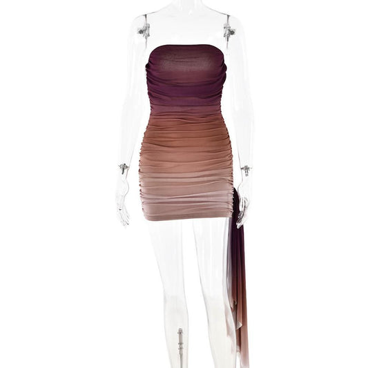 Ruched gradient mesh backless tube mini dress | Festival Outfits Women