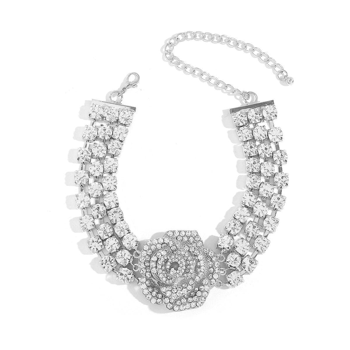 Rhinestone rose decor layered choker necklace | Festival Outfits Women