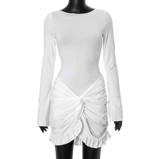 Long sleeve crewneck ruched mini dress | Festival Outfits Women
