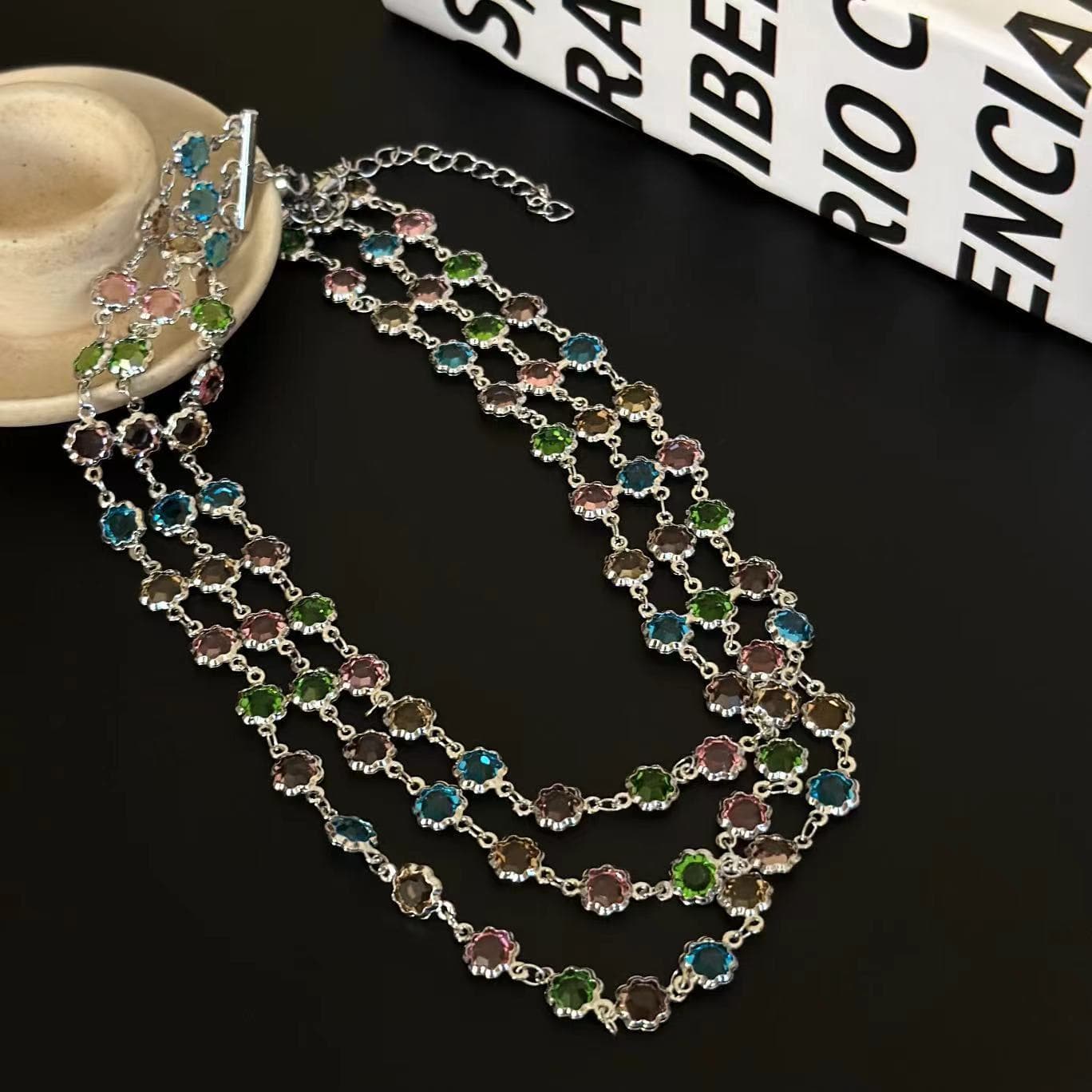 Multicolor layered crystal beaded necklace | Festival Outfits Women