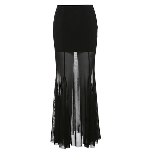 Mesh patchwork stitch solid maxi skirt | Festival Outfits Women
