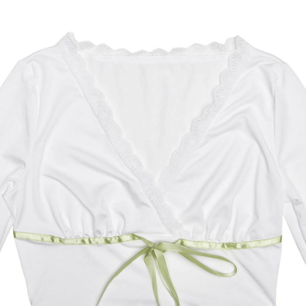 Lace hem long sleeve v neck ribbon ruched top | Festival Outfits Women