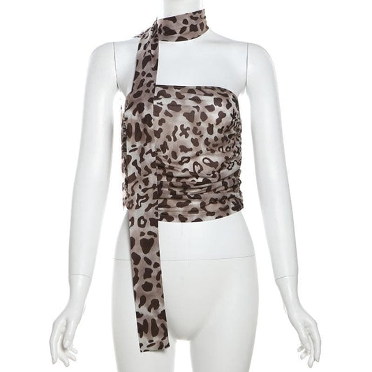 Leopard print ruched scarf tube top | Festival Outfits Women | Cheetah Print Top