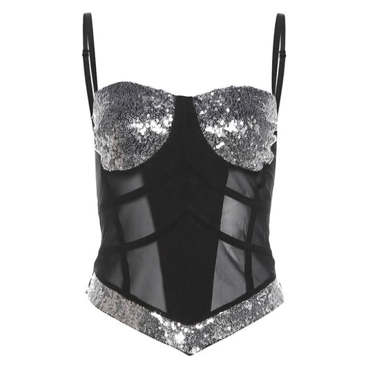 Glitter v neck mesh backless cami top | Festival Outfits Women