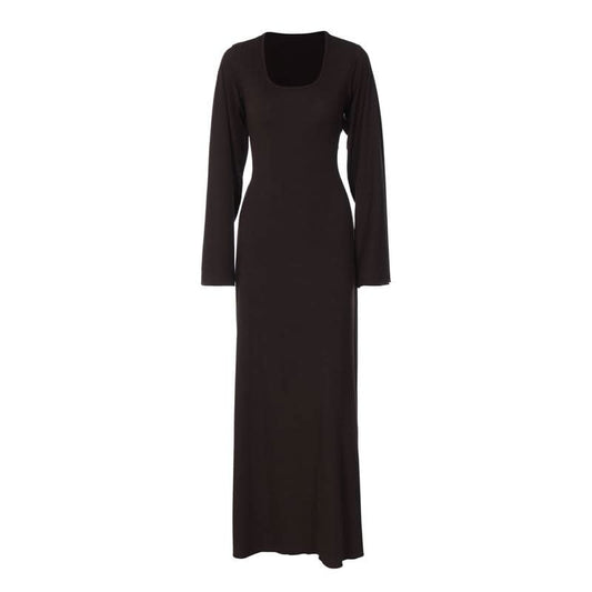 Long sleeve u neck ribbed solid maxi dress | Festival Outfits Women