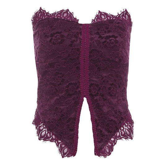 Lace hem slit backless solid tube top | Festival Outfits Women