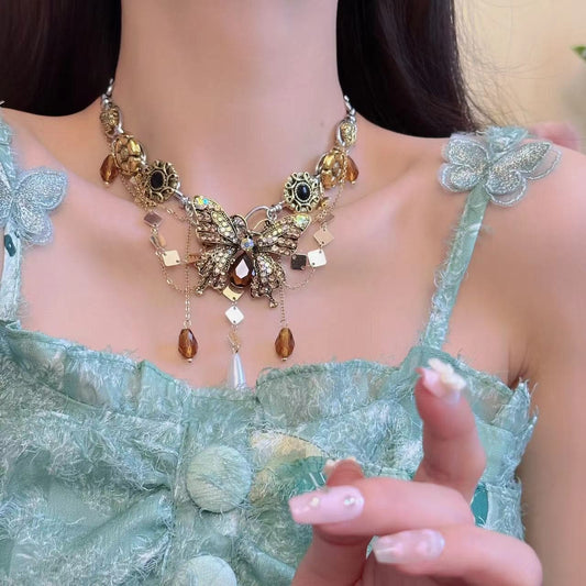 Gold butterfly decor metal chain choker necklace | Festival Outfits Women