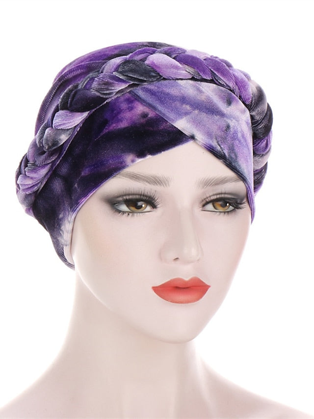 India Tie Dye Turban Cap Muslim Women Hijab Hair Care Hat Braid Headscarf Beanie Bonnet Islamic Headwear Wrap Hair Loss Cover for Women